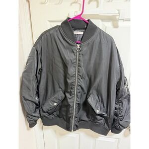 Simply Jules Black Boy Bomber Jacket Women Large Oversized MA-1 Flight Gorpcore